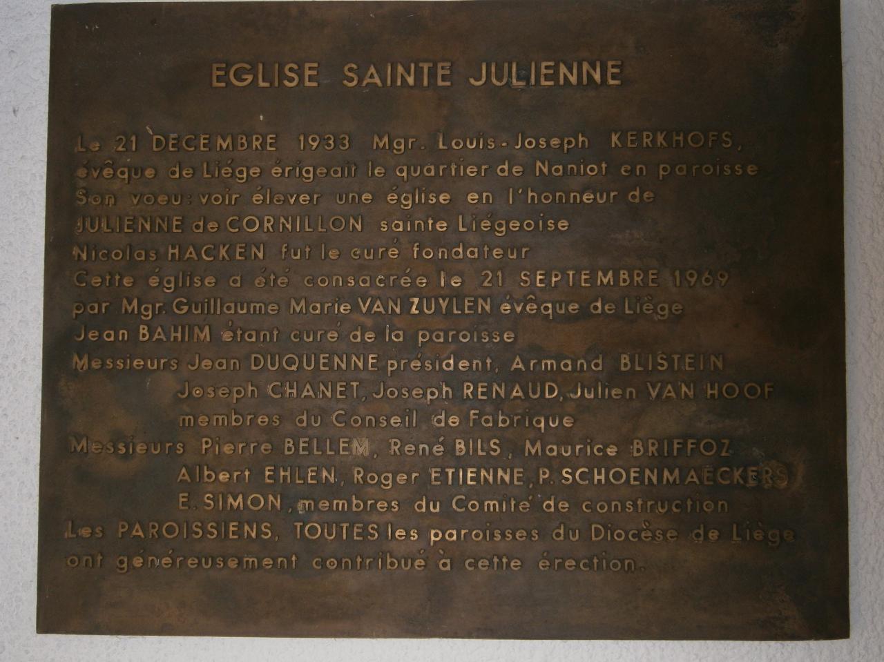 Eglise Ste-Julienne, plaque commémorative