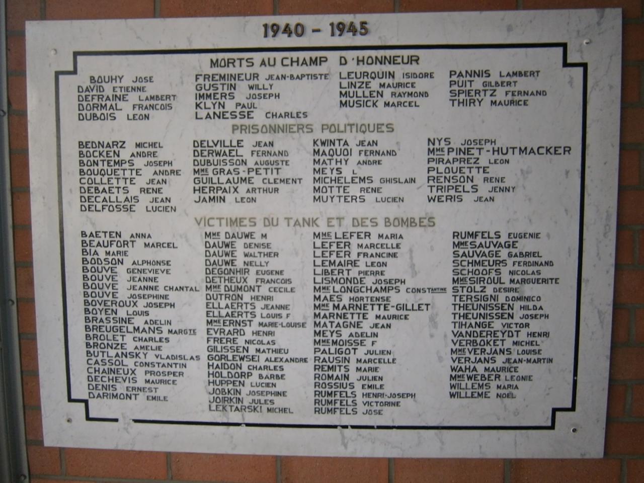 Eglise Ste-Marguerite, hommage aux victimes de la guerre du quartier